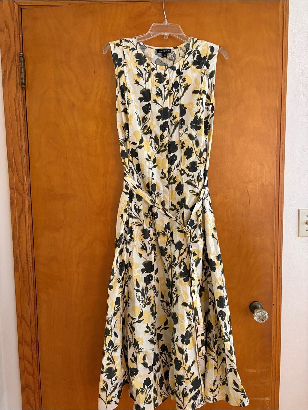 J. Crew Yellow and Black Floral Sleeveless Midi Dress